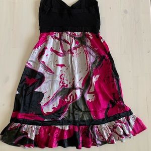 Pink & Black Printed Silky/ Bandage Dress